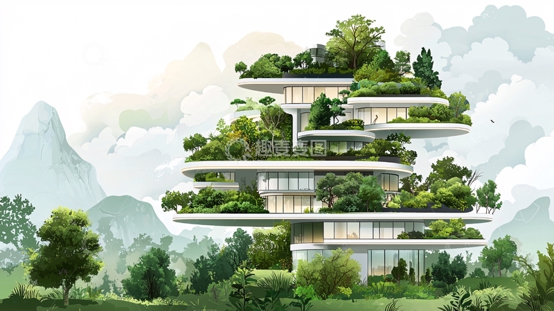 高清大图下载【趣麦麦图】未来感绿色建筑外观