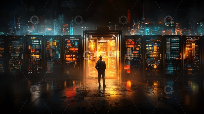 高清大图下载【趣麦麦图】科技感城市夜景中的人