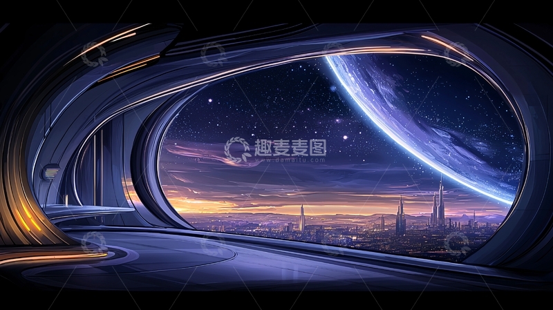 高清大图下载【趣麦麦图】未来城市遥望星空