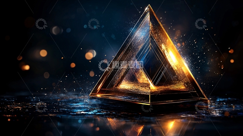 高清大图下载【趣麦麦图】金色三角形在黑暗中发光