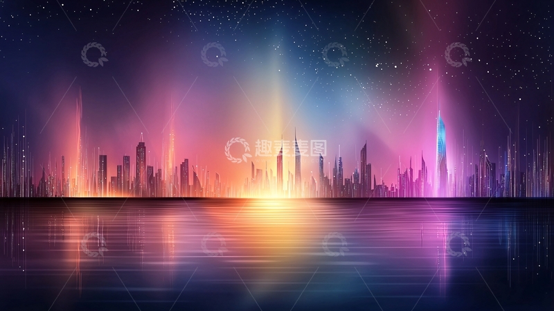 高清大图下载【趣麦麦图】夜间城市天际线