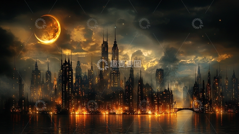 高清大图下载【趣麦麦图】夜幕下的哥特式城堡