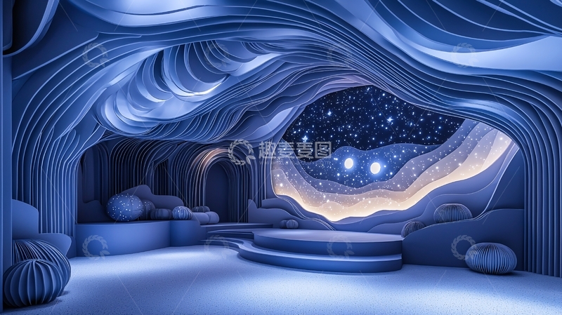 高清大图下载【趣麦麦图】梦幻蓝色星空洞穴内景
