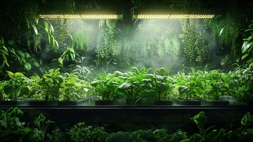 室内植物生长在人造光下