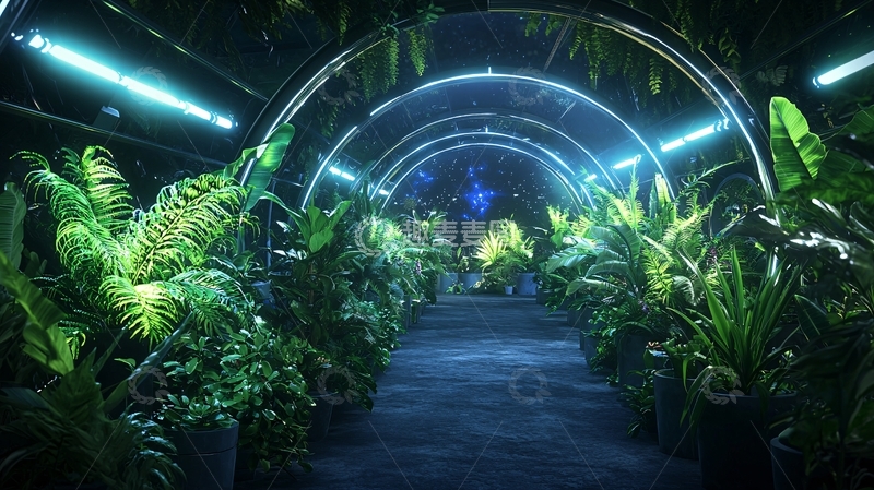 高清大图下载【趣麦麦图】未来感植物隧道