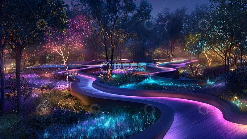 高清大图下载【趣麦麦图】夜间发光小路