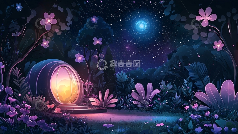 高清大图下载【趣麦麦图】梦幻森林夜景童话光芒