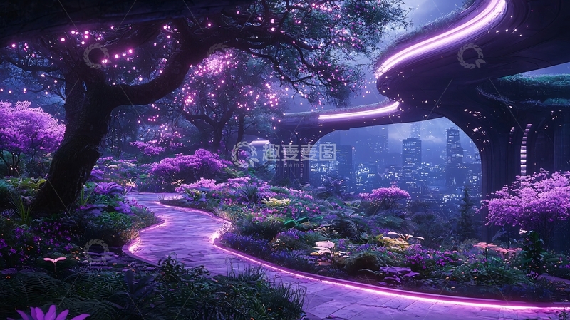 高清大图下载【趣麦麦图】未来主义紫色森林