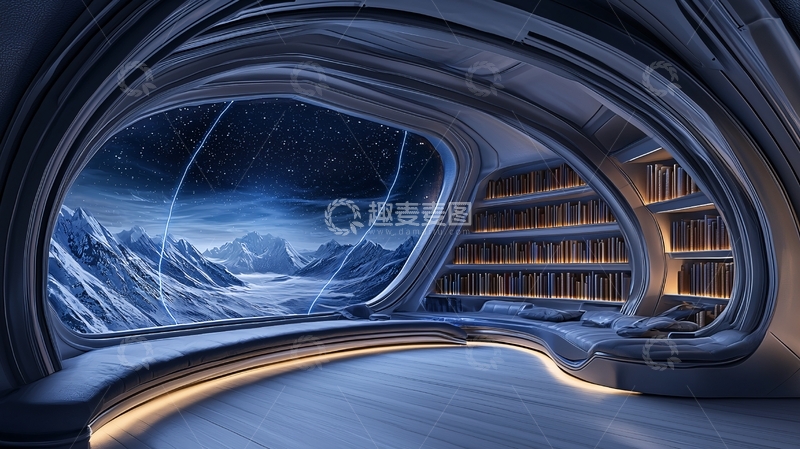 高清大图下载【趣麦麦图】未来感书房雪山背景