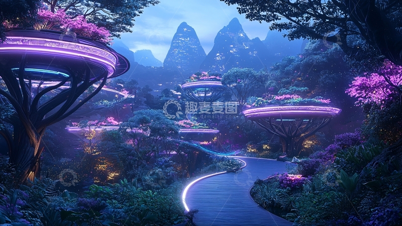 高清大图下载【趣麦麦图】未来主义的紫色山谷