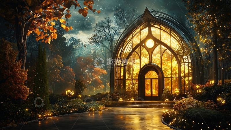 高清大图下载【趣麦麦图】秋夜里的玻璃温室
