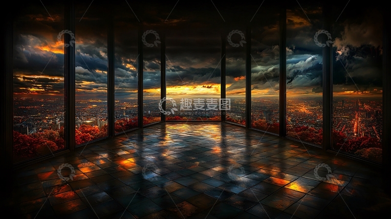高清大图下载【趣麦麦图】城市夜景透过窗户