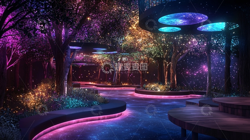 高清大图下载【趣麦麦图】梦幻森林夜景光影