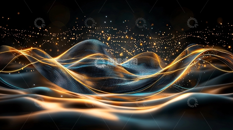 高清大图下载【趣麦麦图】抽象波浪金色光芒背景