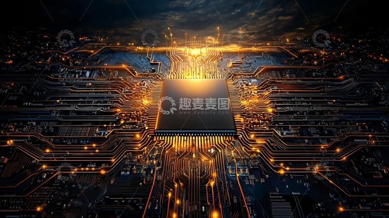 高清大图下载【趣麦麦图】电路板上的芯片发光