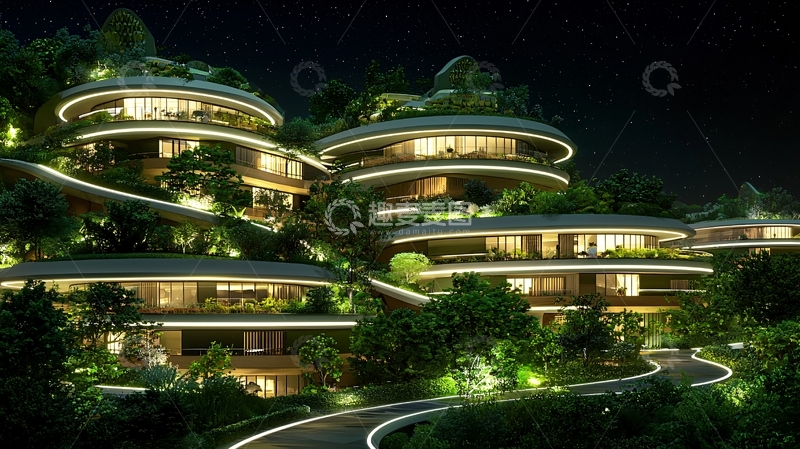 高清大图下载【趣麦麦图】圆形别墅在山坡上