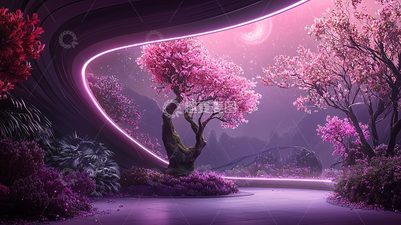 高清大图下载【趣麦麦图】粉色花树发光空间