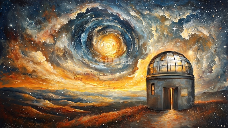 高清大图下载【趣麦麦图】梦幻星空下的天文台