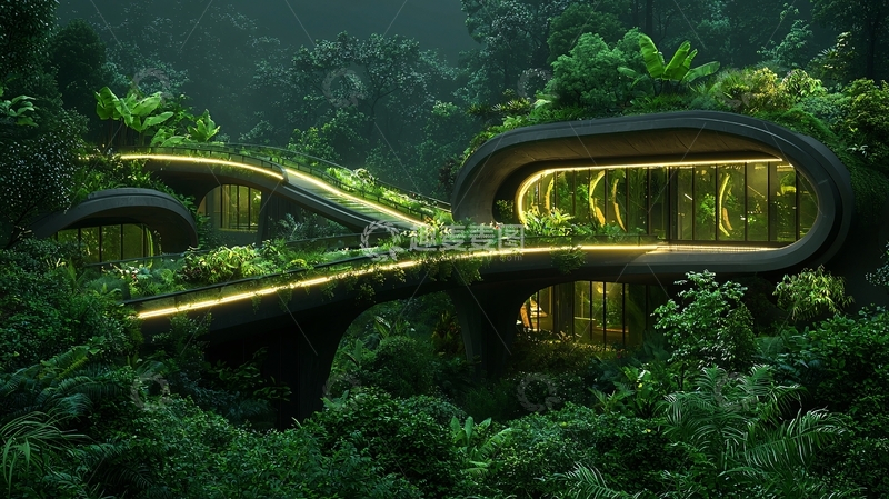 高清大图下载【趣麦麦图】雨林中的未来建筑