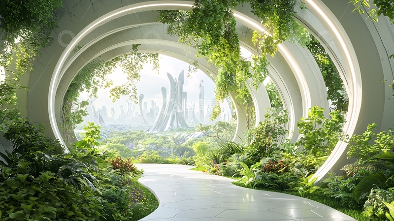 高清大图下载【趣麦麦图】未来感绿色隧道