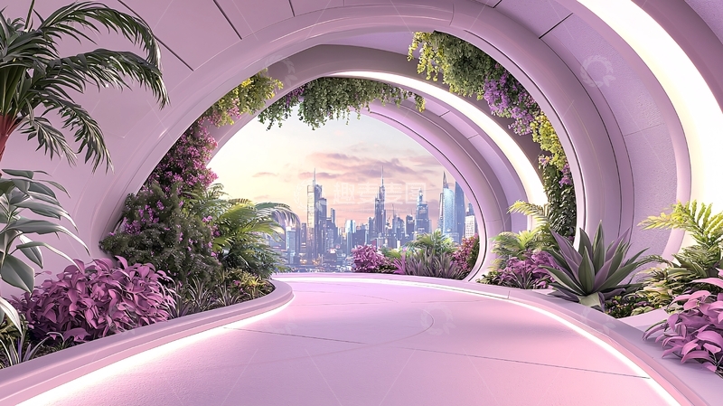 高清大图下载【趣麦麦图】未来城市花园通道