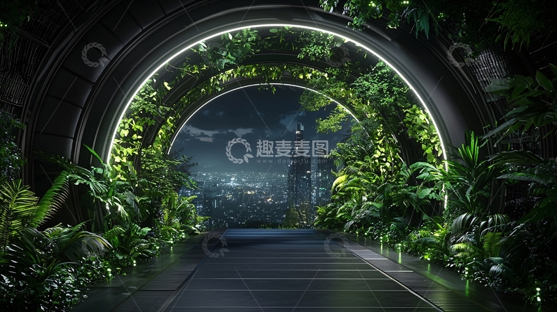 高清大图下载【趣麦麦图】绿色植物环绕的未来之门