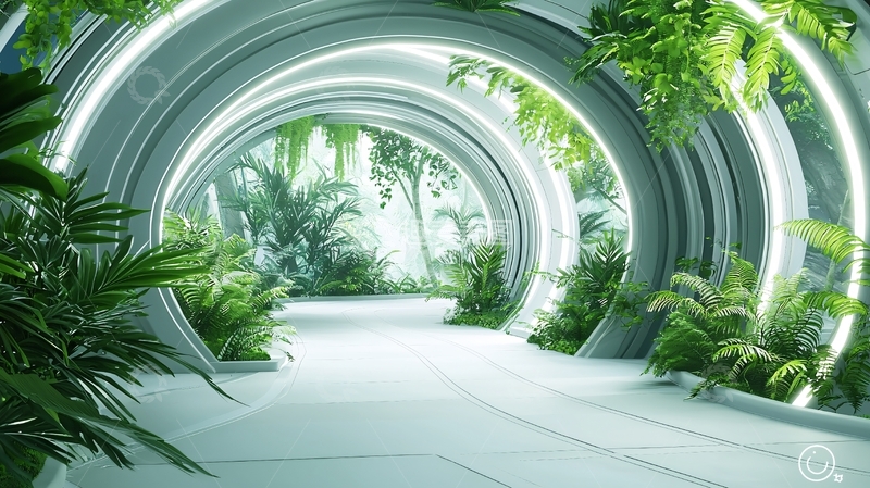 高清大图下载【趣麦麦图】未来感植物隧道