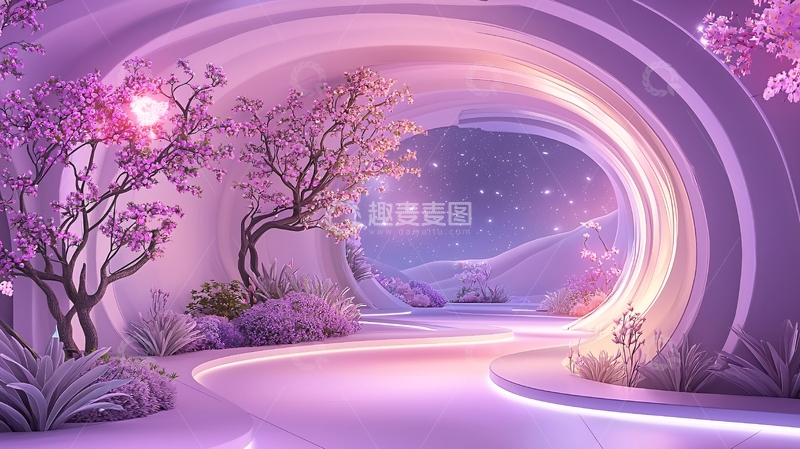 高清大图下载【趣麦麦图】梦幻紫色隧道场景