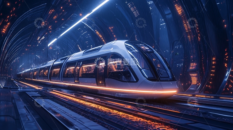 高清大图下载【趣麦麦图】科技感列车行驶在隧道中