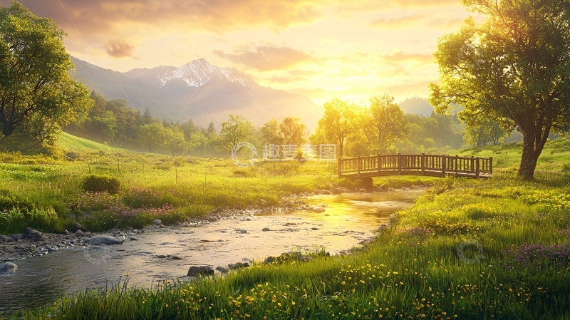 高清大图下载【趣麦麦图】金色阳光洒在绿野上