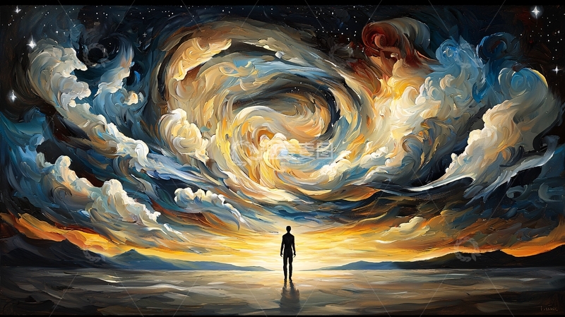 高清大图下载【趣麦麦图】梦幻星空下的孤单身影