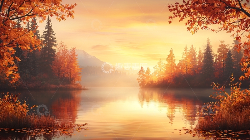 高清大图下载【趣麦麦图】秋日湖畔高清图片