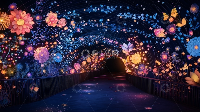 高清大图下载【趣麦麦图】花朵灯光隧道