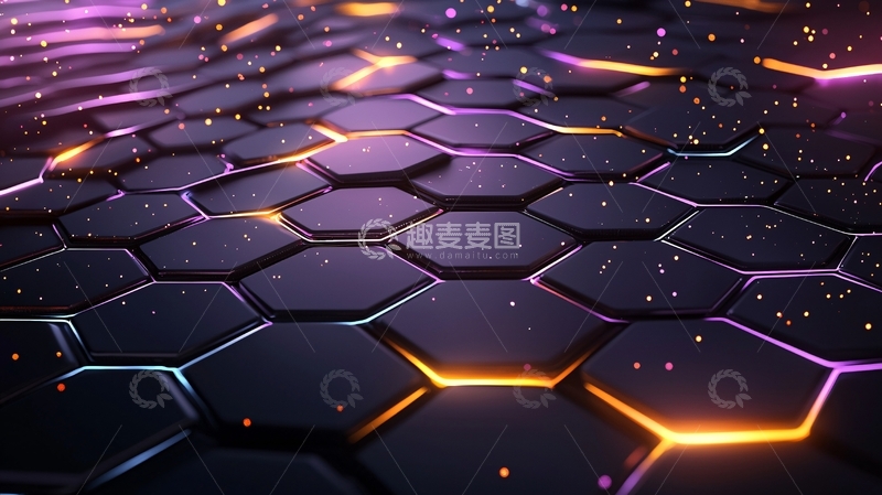 高清大图下载【趣麦麦图】黑色六边形发光图案