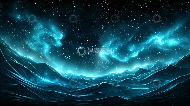 高清大图下载【趣麦麦图】蓝色星空下的波涛汹涌