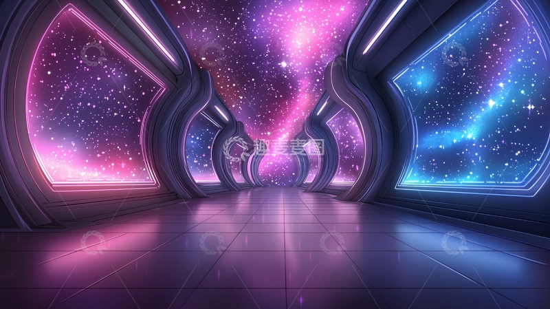 高清大图下载【趣麦麦图】未来科技感星空走廊