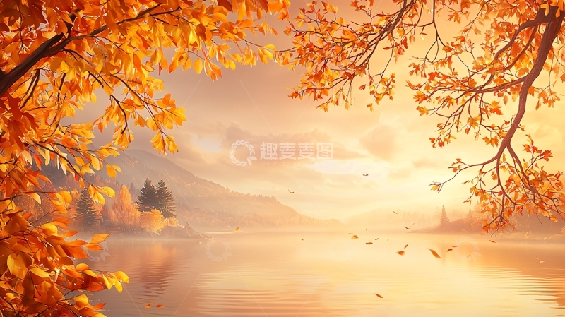 高清大图下载【趣麦麦图】秋日湖畔温暖阳光