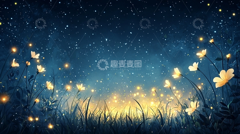 高清大图下载【趣麦麦图】夜空下闪烁着萤火虫