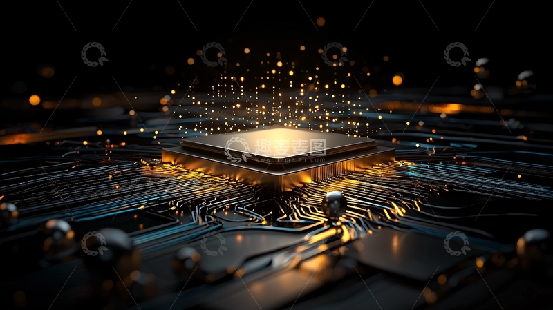 高清大图下载【趣麦麦图】芯片微电路发光粒子流动