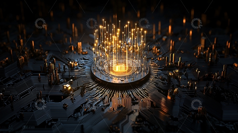 高清大图下载【趣麦麦图】金色光芒下的科技核心