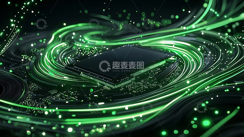 高清大图下载【趣麦麦图】芯片周围环绕着绿色光线