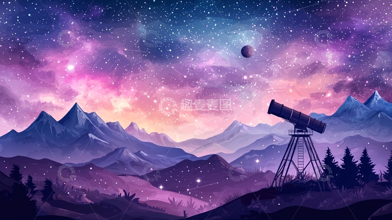 高清大图下载【趣麦麦图】星空下的望远镜