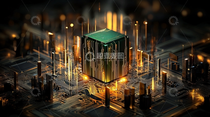 高清大图下载【趣麦麦图】芯片及电路板的金色灯光科技感