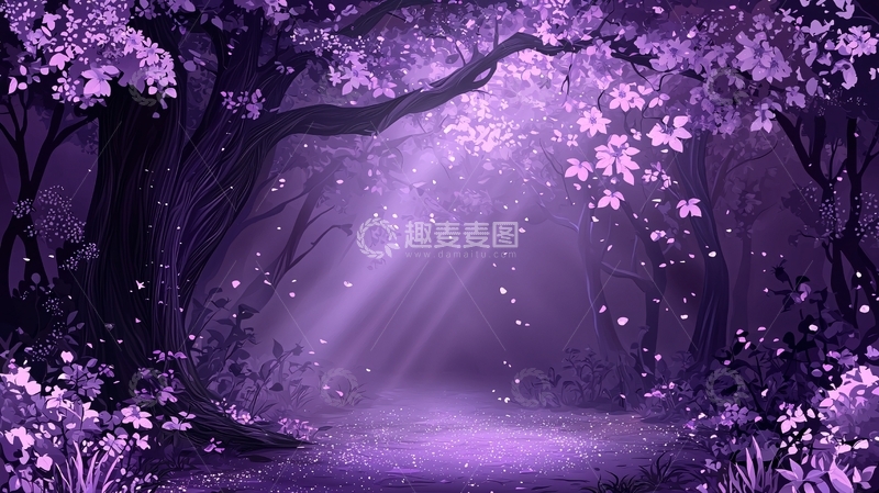 高清大图下载【趣麦麦图】紫色森林中的光芒