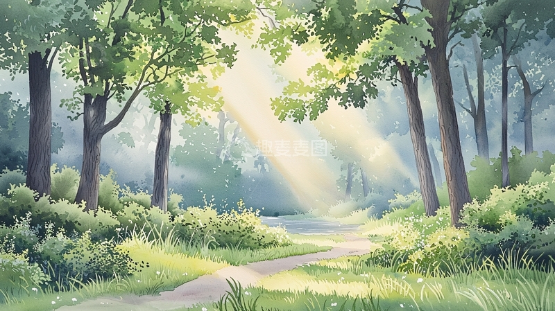 高清大图下载【趣麦麦图】阳光穿过树林的小路