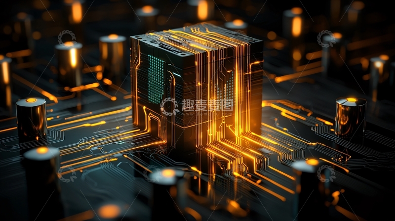 高清大图下载【趣麦麦图】抽象电路板中心发光体