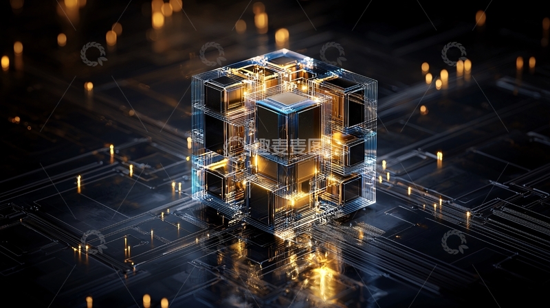 高清大图下载【趣麦麦图】科技感立方体与光点背景