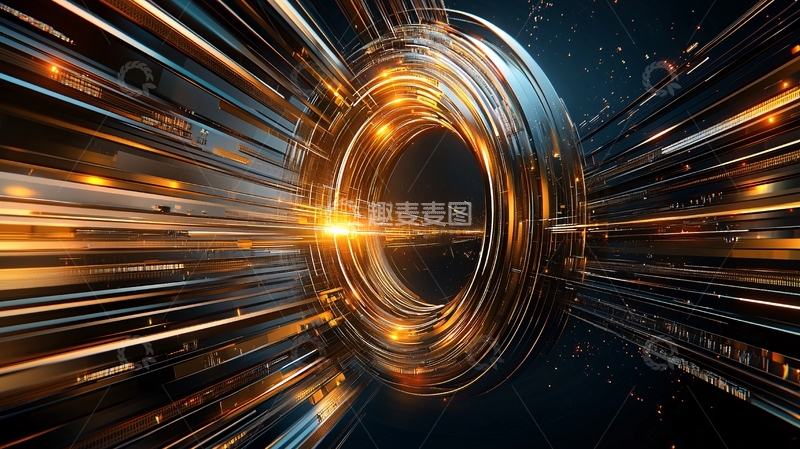 高清大图下载【趣麦麦图】金色光圈科技感线条汇聚