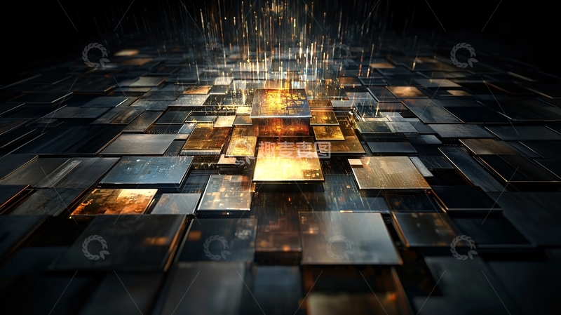 高清大图下载【趣麦麦图】金属立方体组成的光影之路