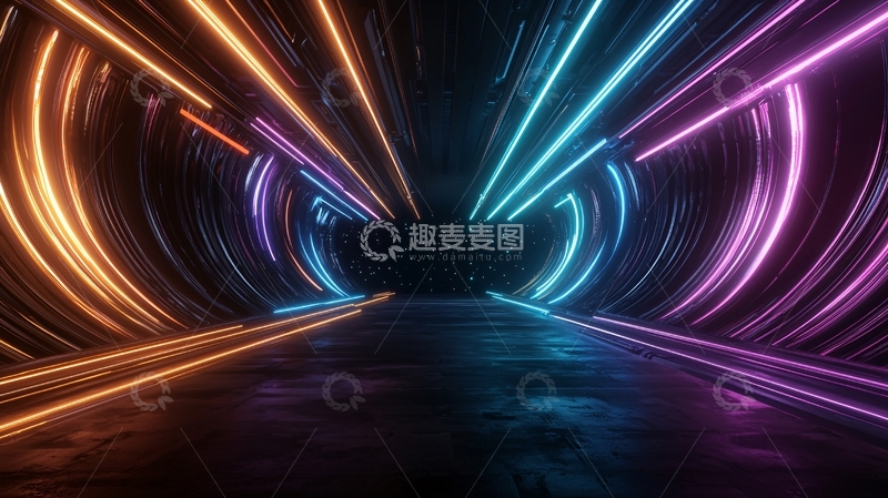 高清大图下载【趣麦麦图】霓虹灯光隧道